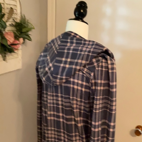 Blues shirt jacket in flanalette with hood - Picture 1 of 3